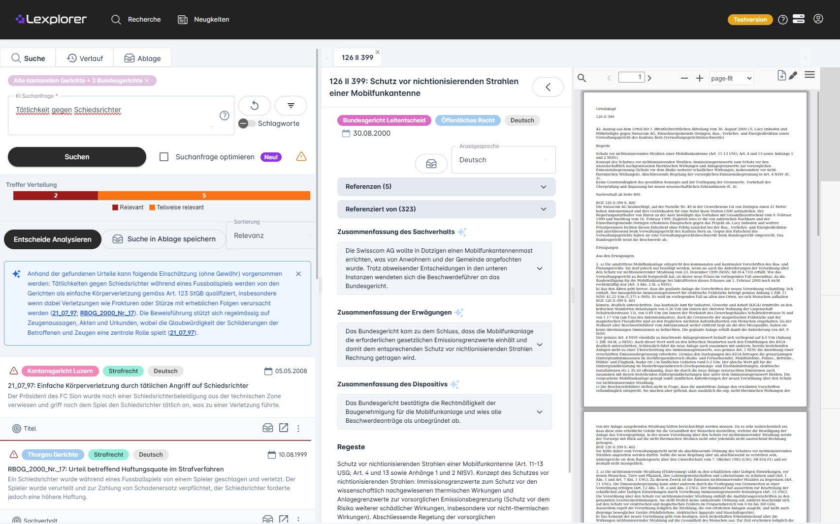 Lexplorer 2.0-Benutzeroberfläche